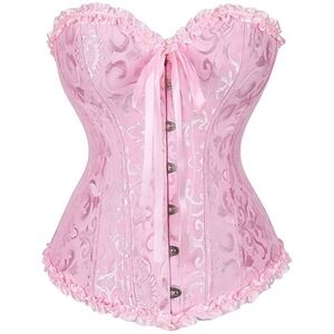 Pink Witchycore Lace Up Front Ruffle Whimsy Trim Corset Bustier Wicked Size M/L